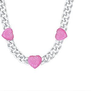 PopTopping Womens Cuban Link Necklace Pink Hearts Chain Necklace
